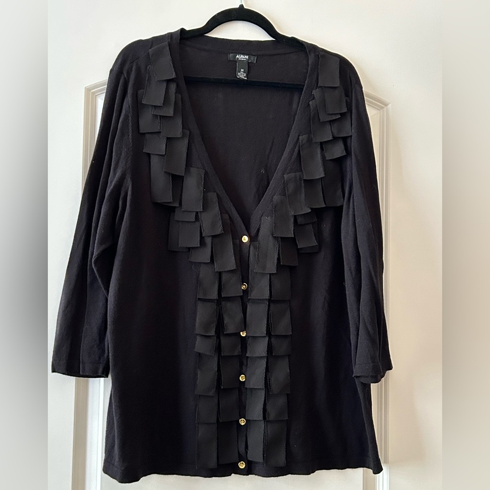 Alfani Black Knit Cardigan Sweater cotton blend button up Sz 3X